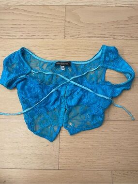 Urban Outfitters Teal Lace Crop Top with Tie Front
